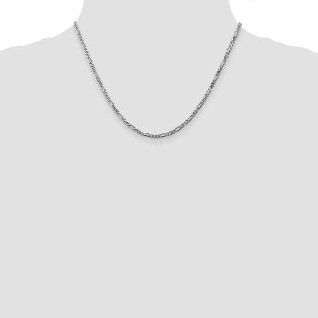 14K White Gold 2.75mm Flat Figaro with Lobster Clasp Chain