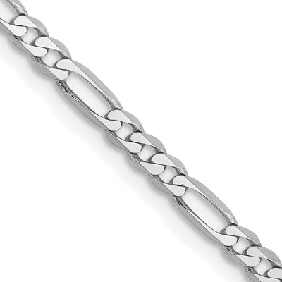 14K White Gold 2.75mm Flat Figaro with Lobster Clasp Chain