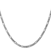 14K White Gold 3mm Flat Figaro with Lobster Clasp Chain