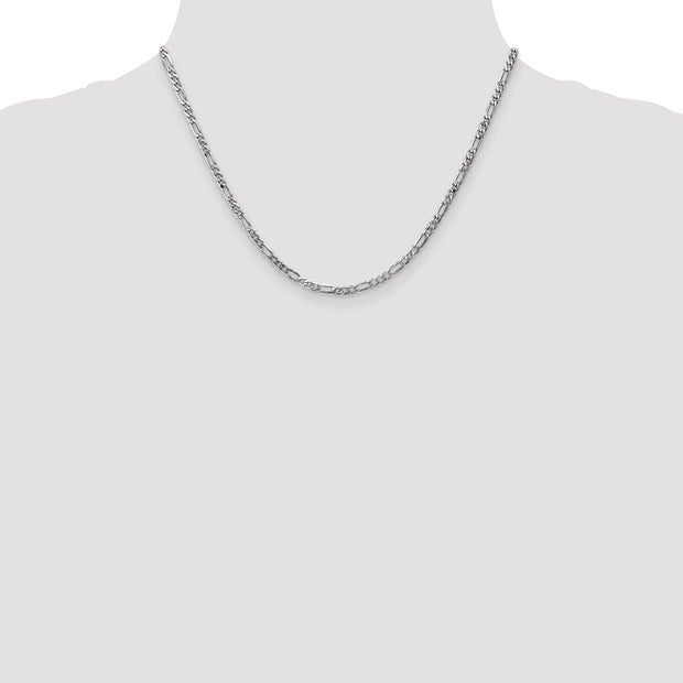 14K White Gold 3mm Flat Figaro with Lobster Clasp Chain
