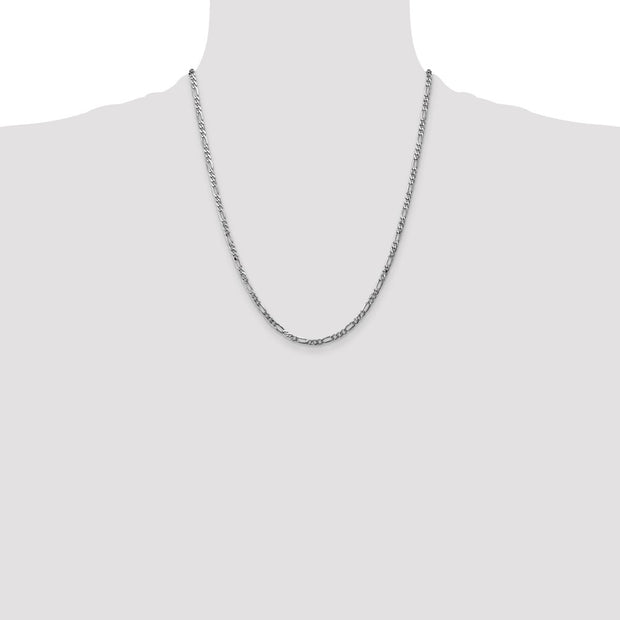 14K White Gold 3mm Flat Figaro with Lobster Clasp Chain