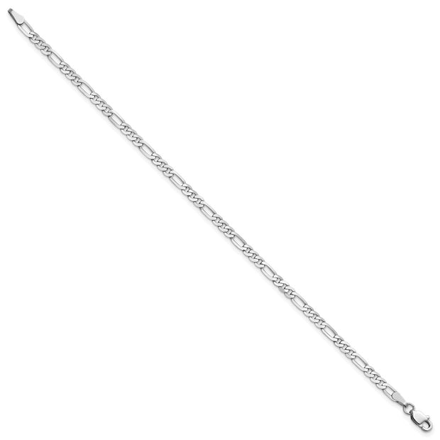 14K White Gold 3mm Flat Figaro with Lobster Clasp Anklet