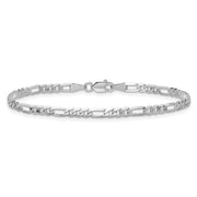 14K White Gold 3mm Flat Figaro with Lobster Clasp Bracelet