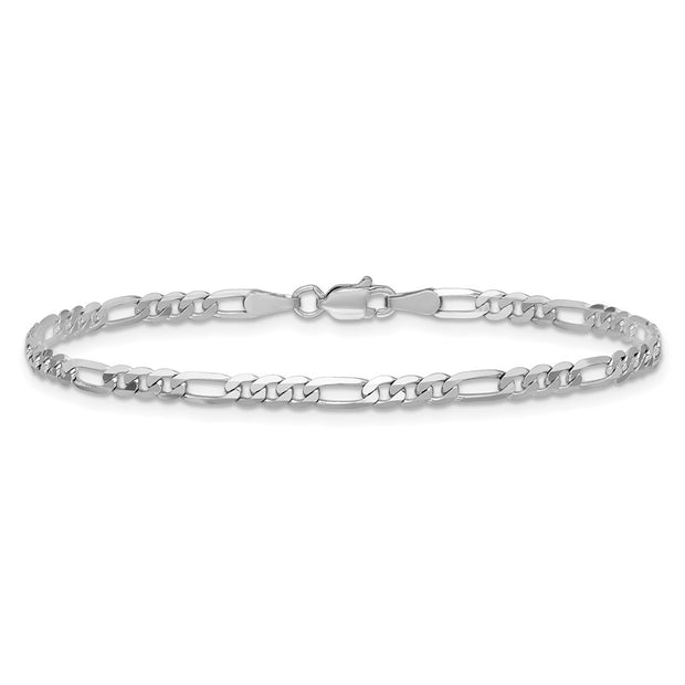 14K White Gold 3mm Flat Figaro with Lobster Clasp Bracelet