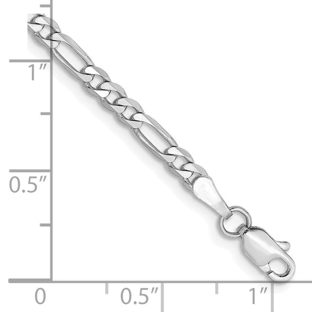 14K White Gold 3mm Flat Figaro with Lobster Clasp Anklet