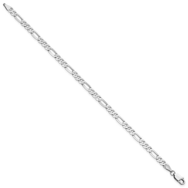 14K White Gold 4mm Flat Figaro with Lobster Clasp Bracelet