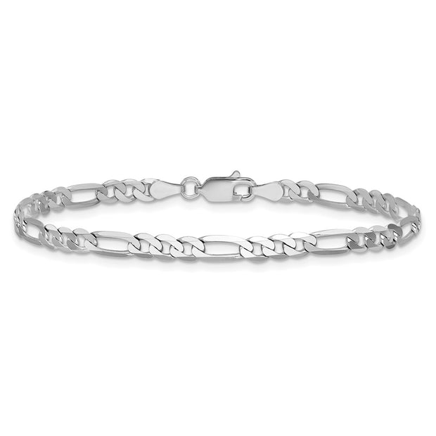 14K White Gold 4mm Flat Figaro with Lobster Clasp Bracelet