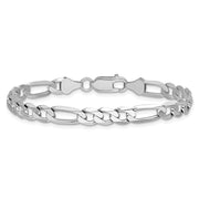 14K White Gold 6mm Flat Figaro with Lobster Clasp Bracelet