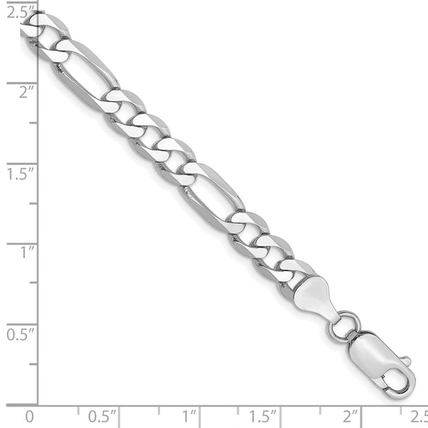 14K White Gold 6mm Flat Figaro with Lobster Clasp Bracelet