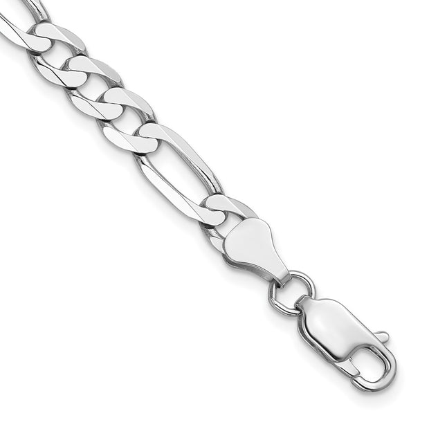 14K White Gold 6mm Flat Figaro with Lobster Clasp Bracelet