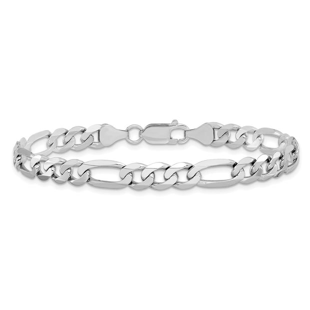 14K White Gold 7mm Flat Figaro with Lobster Clasp Bracelet