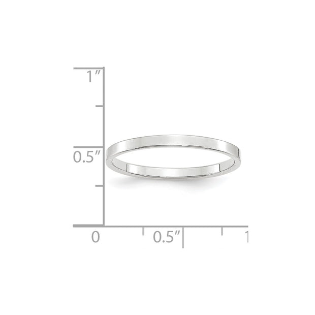 14k White Gold 2mm Lightweight Flat Wedding Band