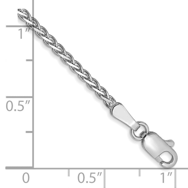14K White Gold 1.9mm Flat Wheat with Lobster Clasp Bracelet