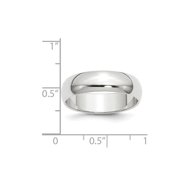 14k White Gold 6mm Half-Round Wedding Band