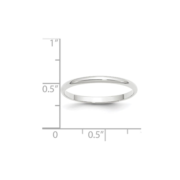 14k White Gold 2mm Lightweight Half Round Wedding Band
