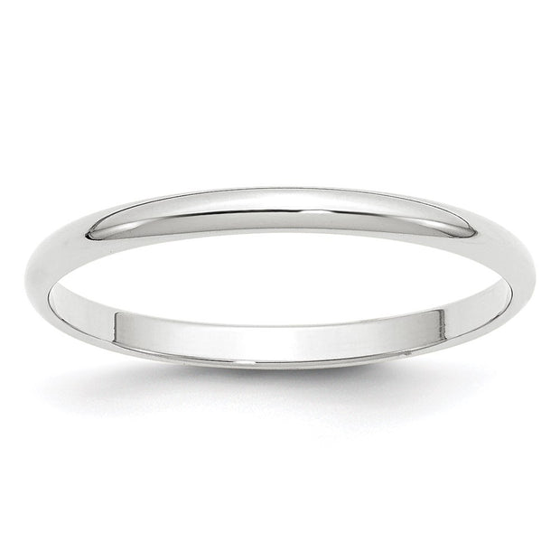 14k White Gold 2mm Lightweight Half Round Wedding Band