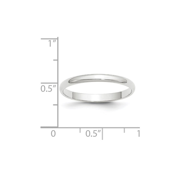 14k White Gold 2.5mm Lightweight Half Round Wedding Band