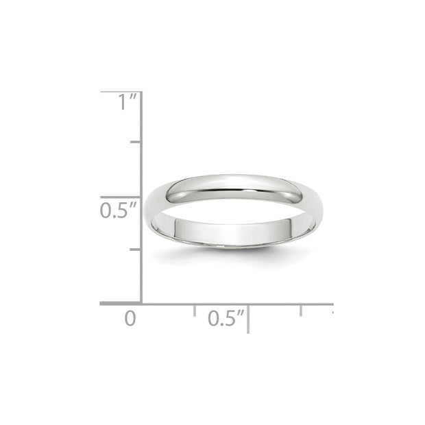 14k White Gold 3mm Lightweight Half Round Wedding Band