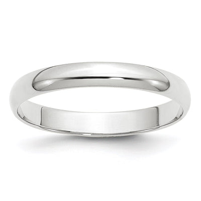 14k White Gold 3mm Lightweight Half Round Wedding Band