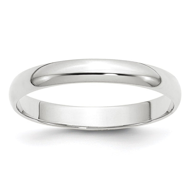 14k White Gold 3mm Lightweight Half Round Wedding Band