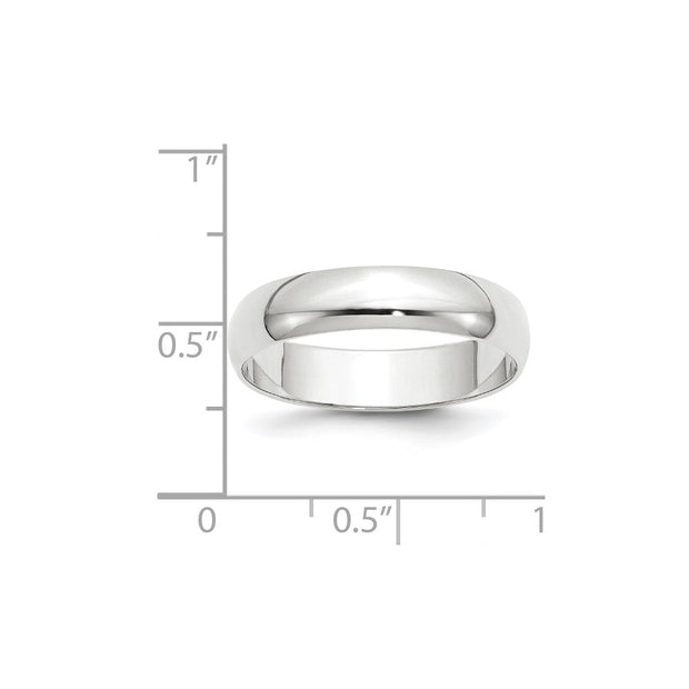 14k White Gold 5mm Lightweight Half Round Wedding Band