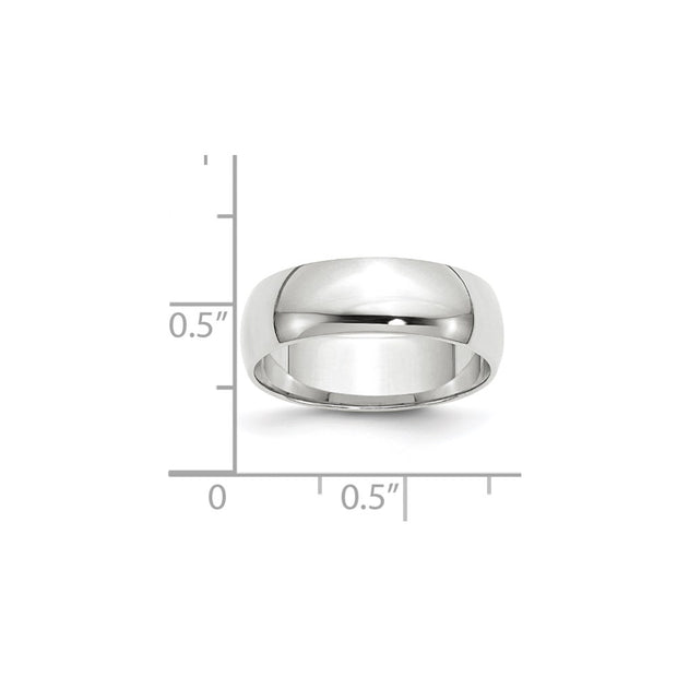 14k White Gold 6mm Lightweight Half Round Wedding Band