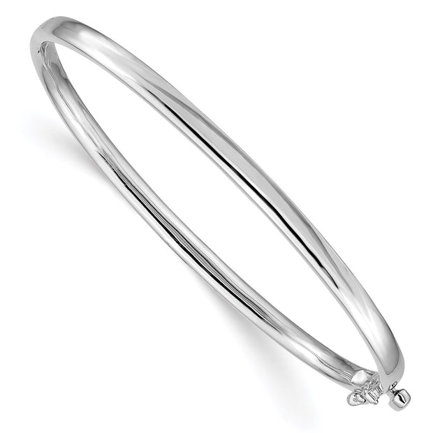 14k White Gold Polished Solid Hinged Oval Bangle Bracelet