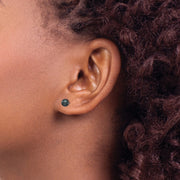 14k White Gold 5-6mm Black Round Akoya Saltwater Cultured Post Earrings