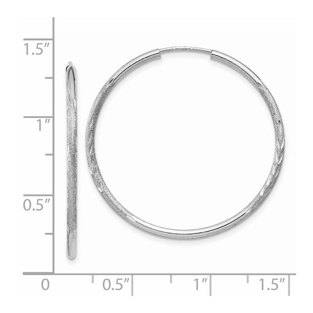 14k White Gold 1.5mm Diamond-cut Endless Hoop Earrings