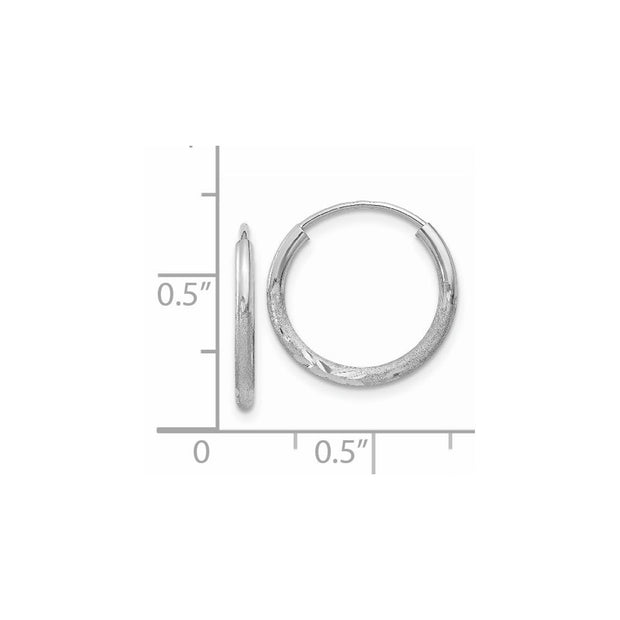 14k White Gold 1.5mm Diamond-cut Endless Hoop Earrings