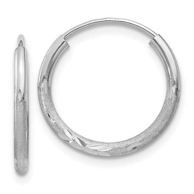 14k White Gold 1.5mm Diamond-cut Endless Hoop Earrings