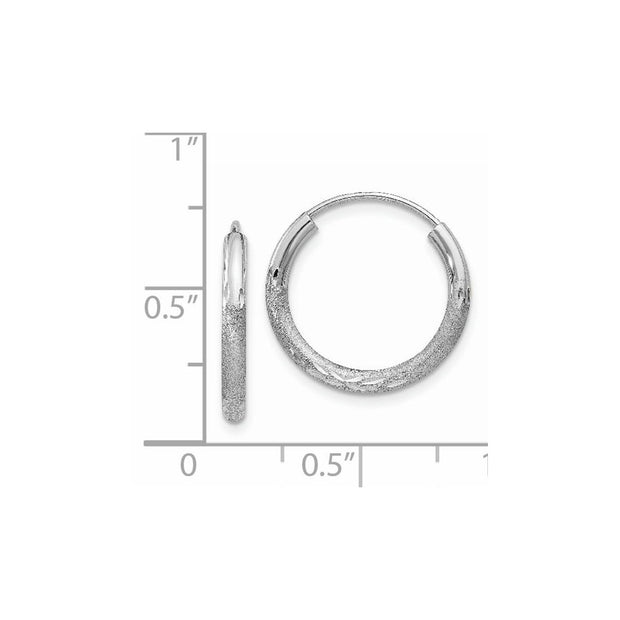 14k White Gold 2mm Diamond-cut Endless Hoop Earrings