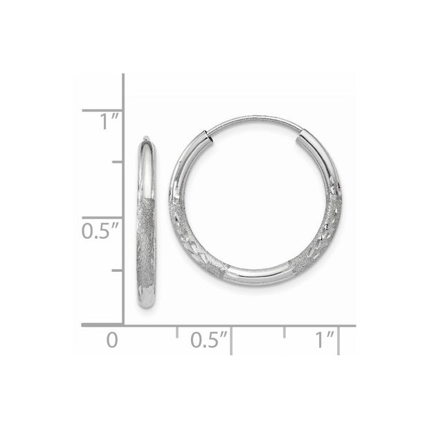 14k White Gold 2mm Diamond-cut Endless Hoop Earrings