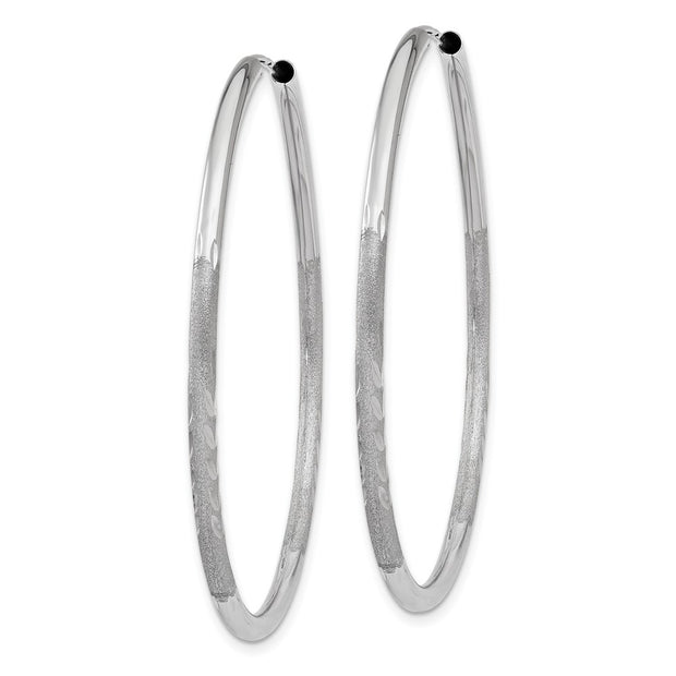 14k White Gold 2mm Diamond-cut Endless Hoop Earrings