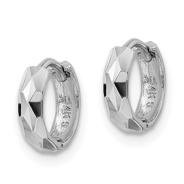 14k White Gold D/C Hinged Hoop Earrings