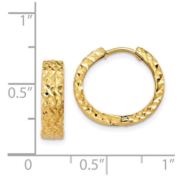 14k Diamond-cut Hinged Hoop Earrings
