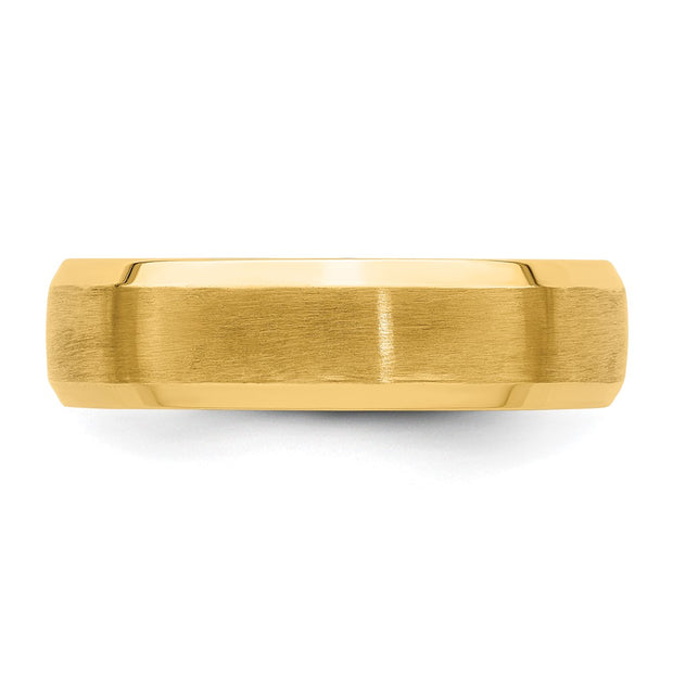 14k Yellow Gold 6mm Standard Weight Comfort Fit Brushed Satin with Polished Beveled Edge Wedding Band