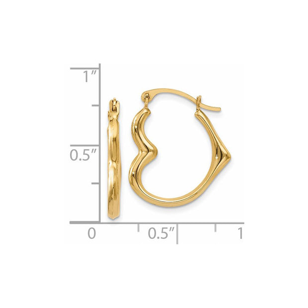 14K Heart Hoop Earrings