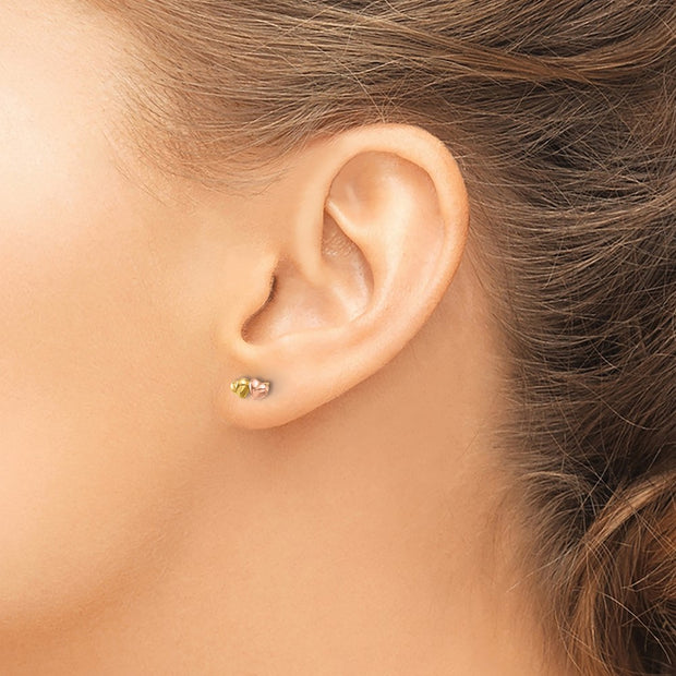14K Two-tone Double Hearts Screwback Post Earrings